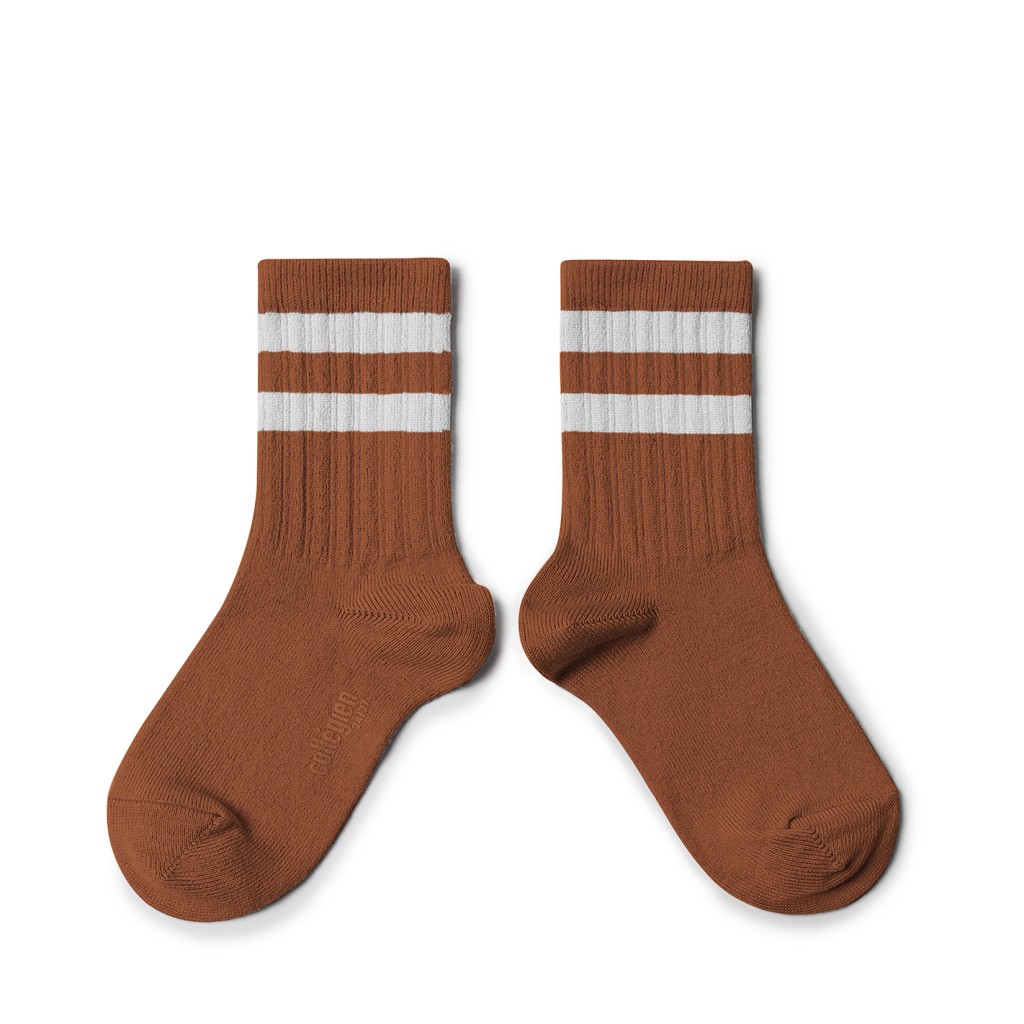 Collegien korte kousen Roestkleurige sokken met strepen - Pain d'Epice