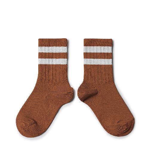 Kinderschoen online Collegien korte kousen Roestkleurige sokken met strepen - Pain d'Epice