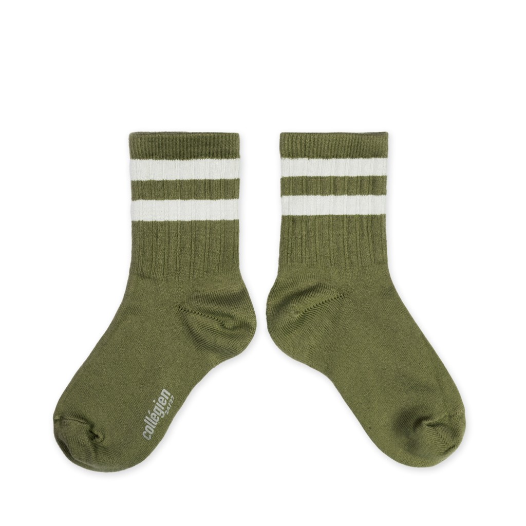 Collegien korte kousen Groene sokken met strepen - Olive du Lubéron