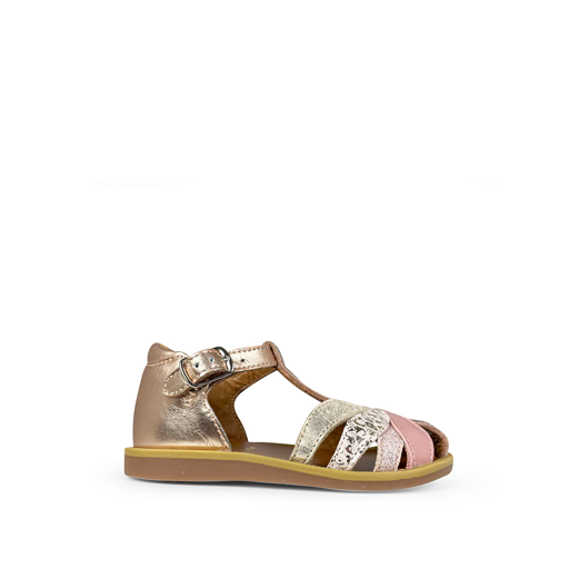 Kinderschoen online Pom d'api eerste stappers Gesloten sandaal in metallic rosé-goud