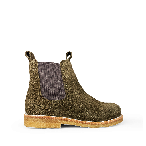 Kids shoe online Angulus short boots Chelsea boot in hairy dark olive