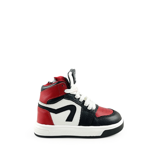 Kinderschoen online Pinocchio sneaker Hoge witte sneaker met rood en zwart