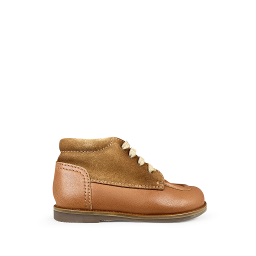 Kids shoe online Beberlis first walkers Brown lace-up shoe with nubuck accents