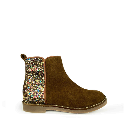 Kids shoe online Pom d'api short boots Short brown boot with multiglitter