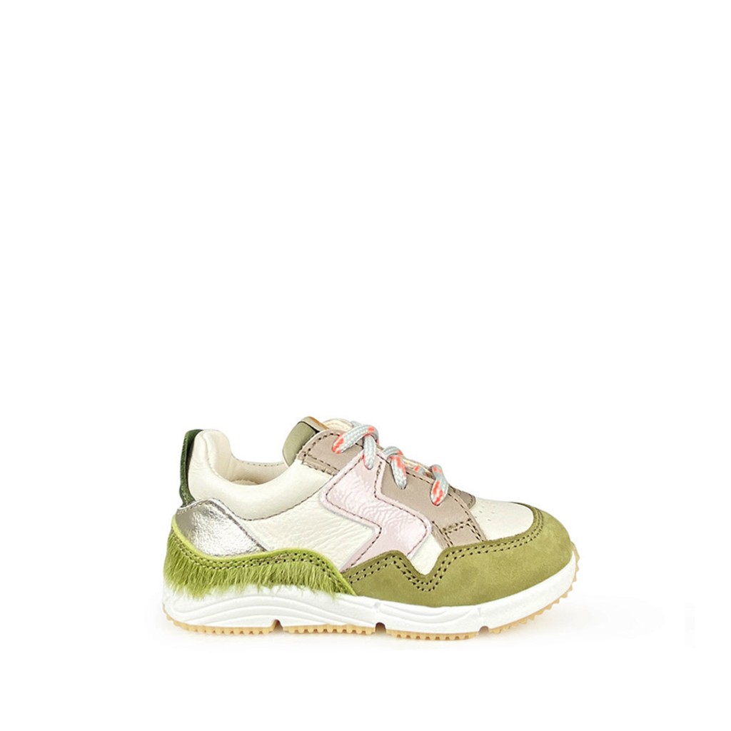 Ocra - Witte sneaker met groen en roze