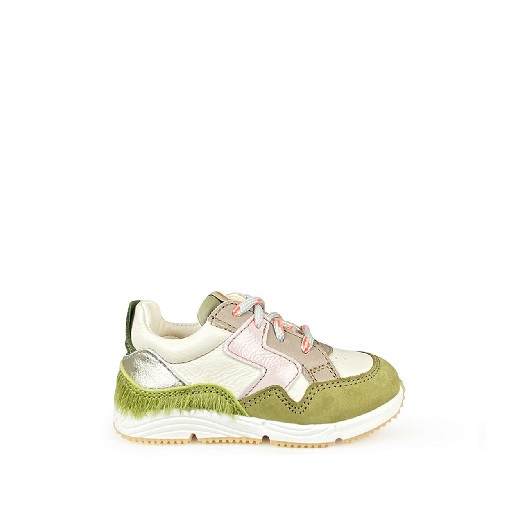 Kinderschoen online Ocra sneaker Witte sneaker met groen en roze