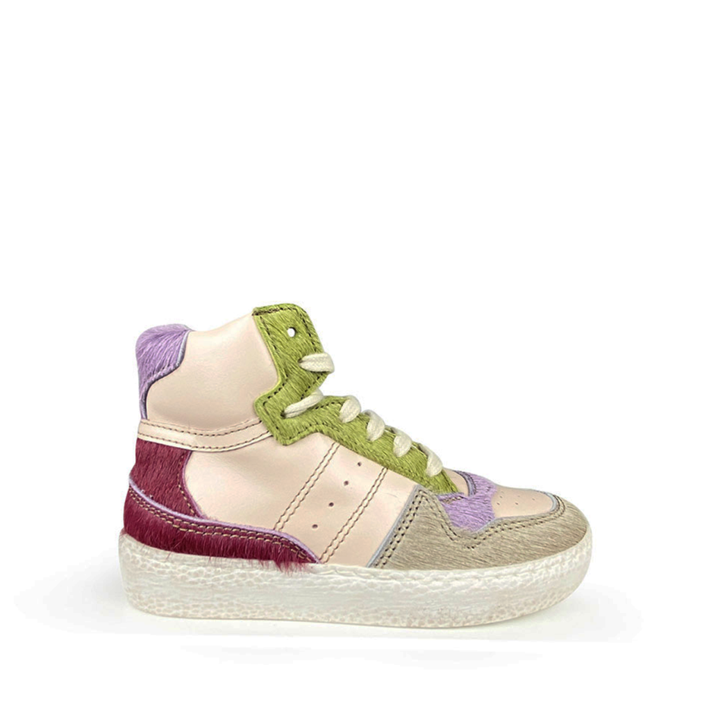 Ocra - Mid-height pink sneaker with details in pony hair
