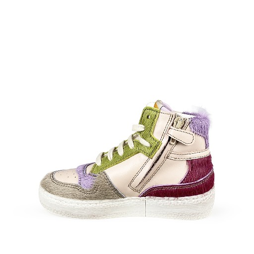 Ocra trainer Mid-height pink sneaker with details in pony hair