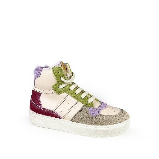 Ocra trainer Mid-height pink sneaker with details in pony hair