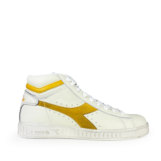 Kids shoe online Diadora trainer Semi-high white sneaker with ochre logo