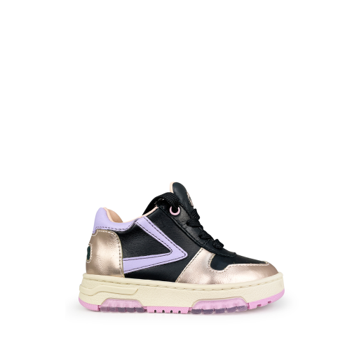 Kids shoe online Rondinella trainer Black sneaker with metallic rose