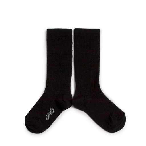 Kids shoe online Collegien knee socks Knee socks with pattern black- Noir de Carbon