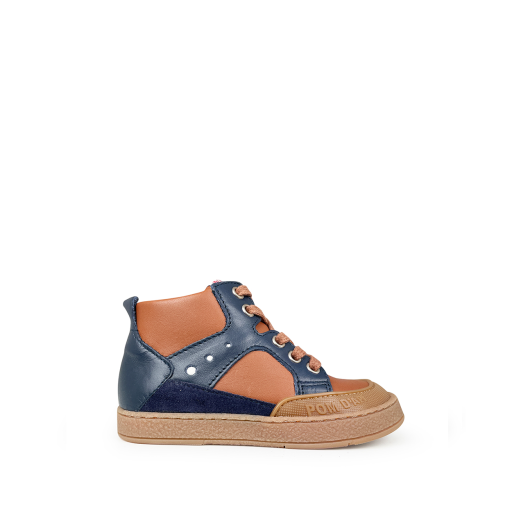 Kinderschoen online Pom d'api eerste stappers Bruin en blauwe sneaker
