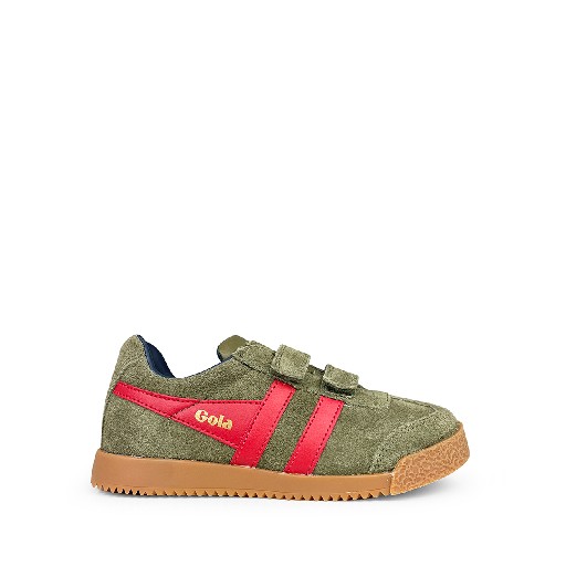 Kids shoe online Gola trainer Green suede sneaker with red stripes