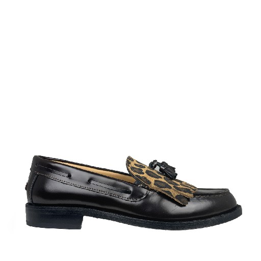 Kinderschoen online Gallucci loafers Donkerbruine loafer met luipaard franjes