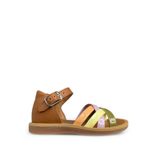 Kids shoe online Pom d'api first walkers Sandal cognac and multicolor
