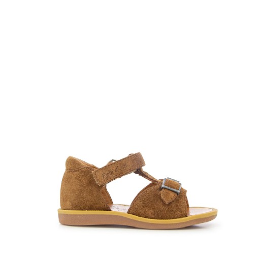 Kids shoe online Pom d'api first walkers Sandal brown velvet