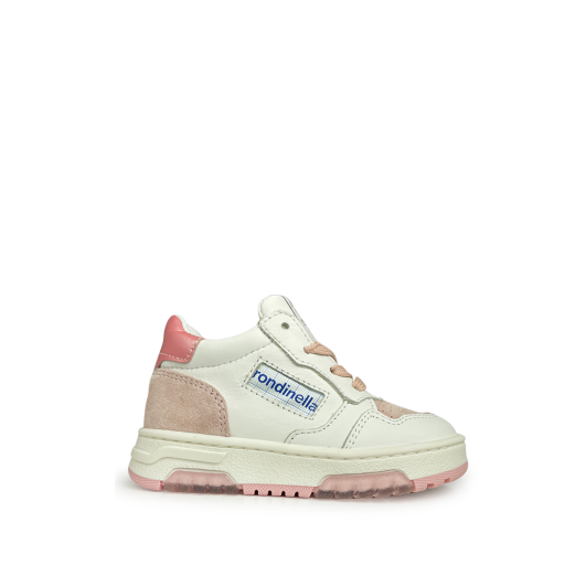 Kinderschoen online Rondinella sneaker Witte sneaker met roze accenten