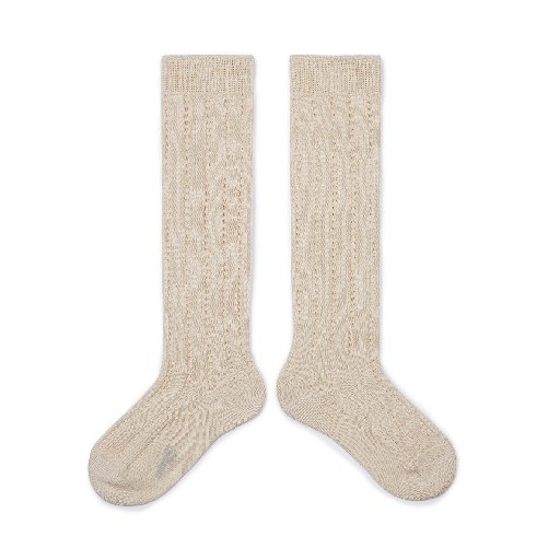 Kids shoe online Collegien knee socks Knee socks with pattern beige - doux agneaux