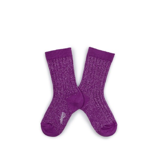 Kinderschoen online Collegien korte kousen Blinkend paarse kousen met zilveren spikkel - cyclamen