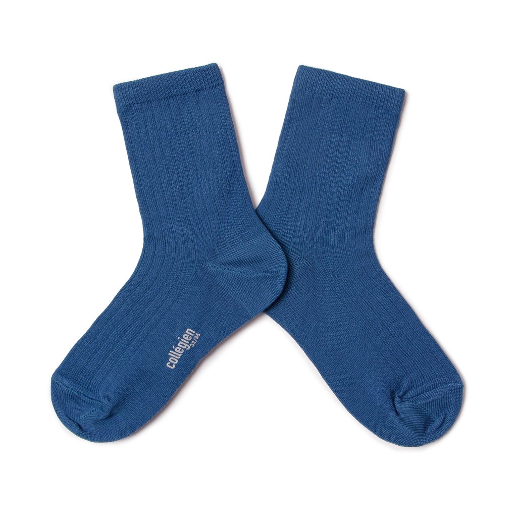 Collegien - Paul - Short ribbed socks in Scottish yarn - blue saphir