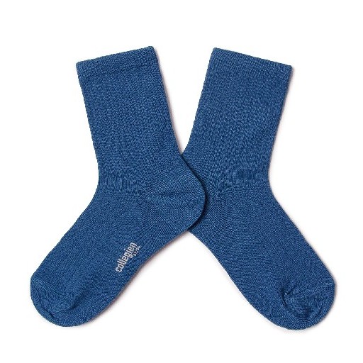 Kids shoe online Collegien short socks Paul - Short ribbed socks in Scottish yarn - blue saphir