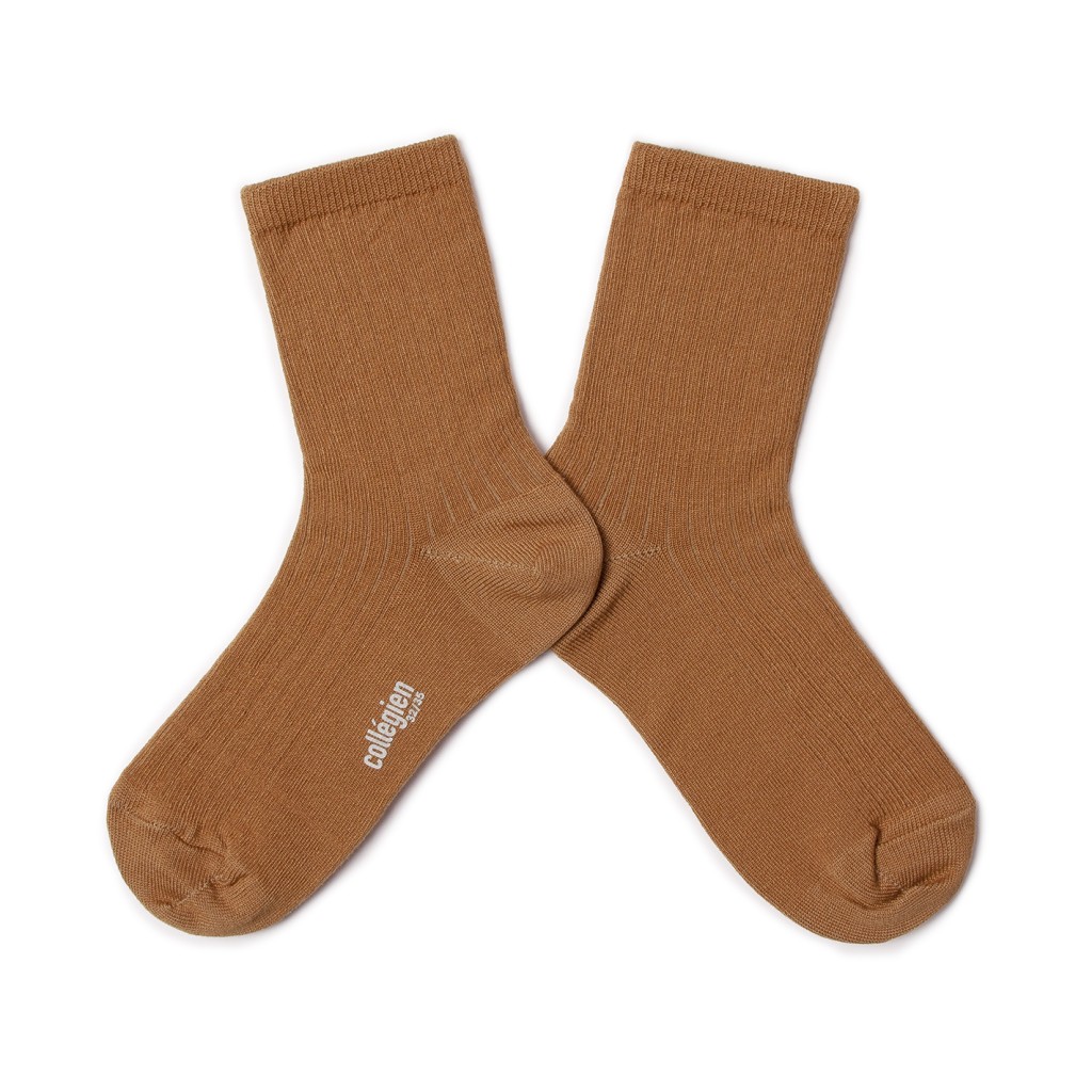 Collegien - Paul - Short ribbed socks in Scottish yarn - caramel au beurre
