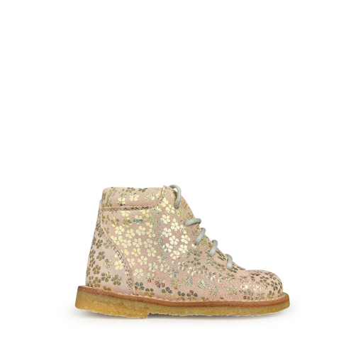 Kids shoe online Angulus first walkers First stepper in pink with golden flowers