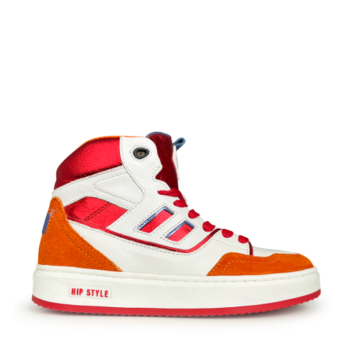 Kids shoe online HIP trainer High sturdy white sneaker with red and orange