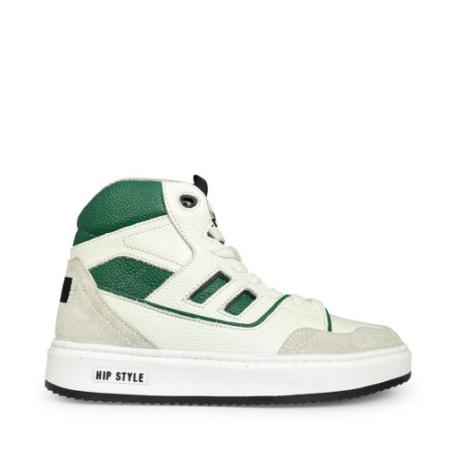 Kinderschoen online HIP sneaker Hoge witte sneaker met groene accenten