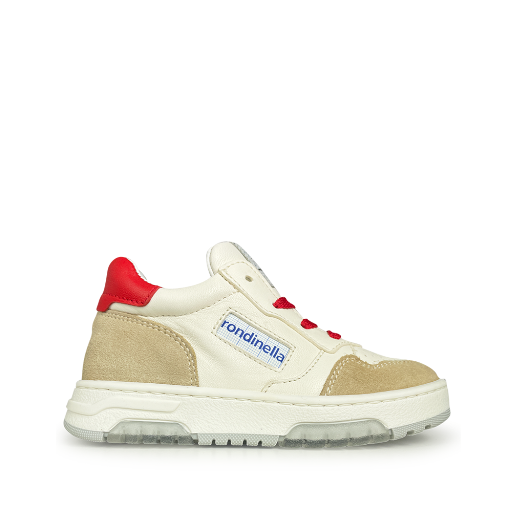 Rondinella - Witte sneaker met beige en rode accenten