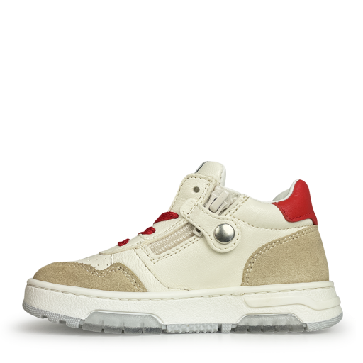 Rondinella sneaker Witte sneaker met beige en rode accenten