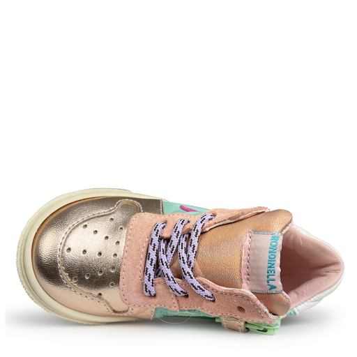 Rondinella first walkers Sneaker gold aqua and pink