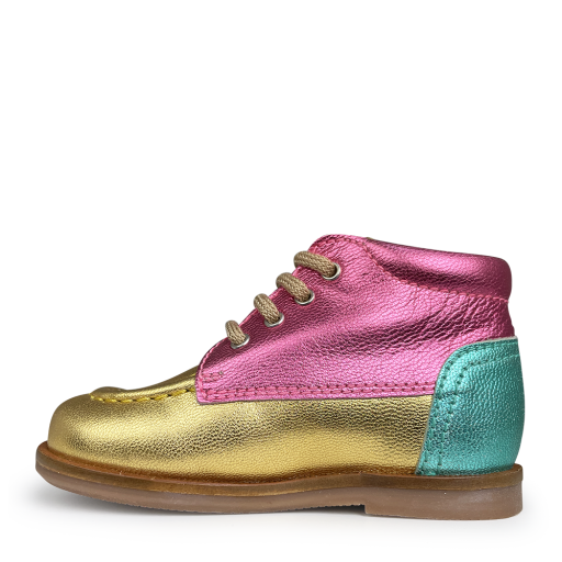 Beberlis first walkers Lace shoe gold, pink and aqua