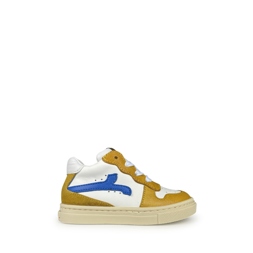 Kids shoe online Rondinella first walkers Sneaker white blue and ochre