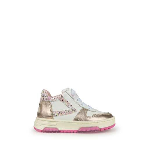 Kinderschoen online Rondinella sneaker Witte sneaker met roze glitter