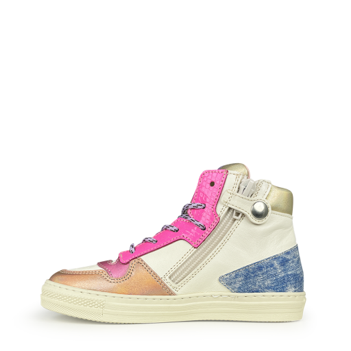 Rondinella trainer White sneaker pink, gold and jeans