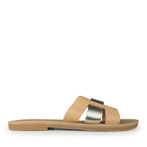 Kids shoe online Théluto sandals Stylish natural and gold leather slippers