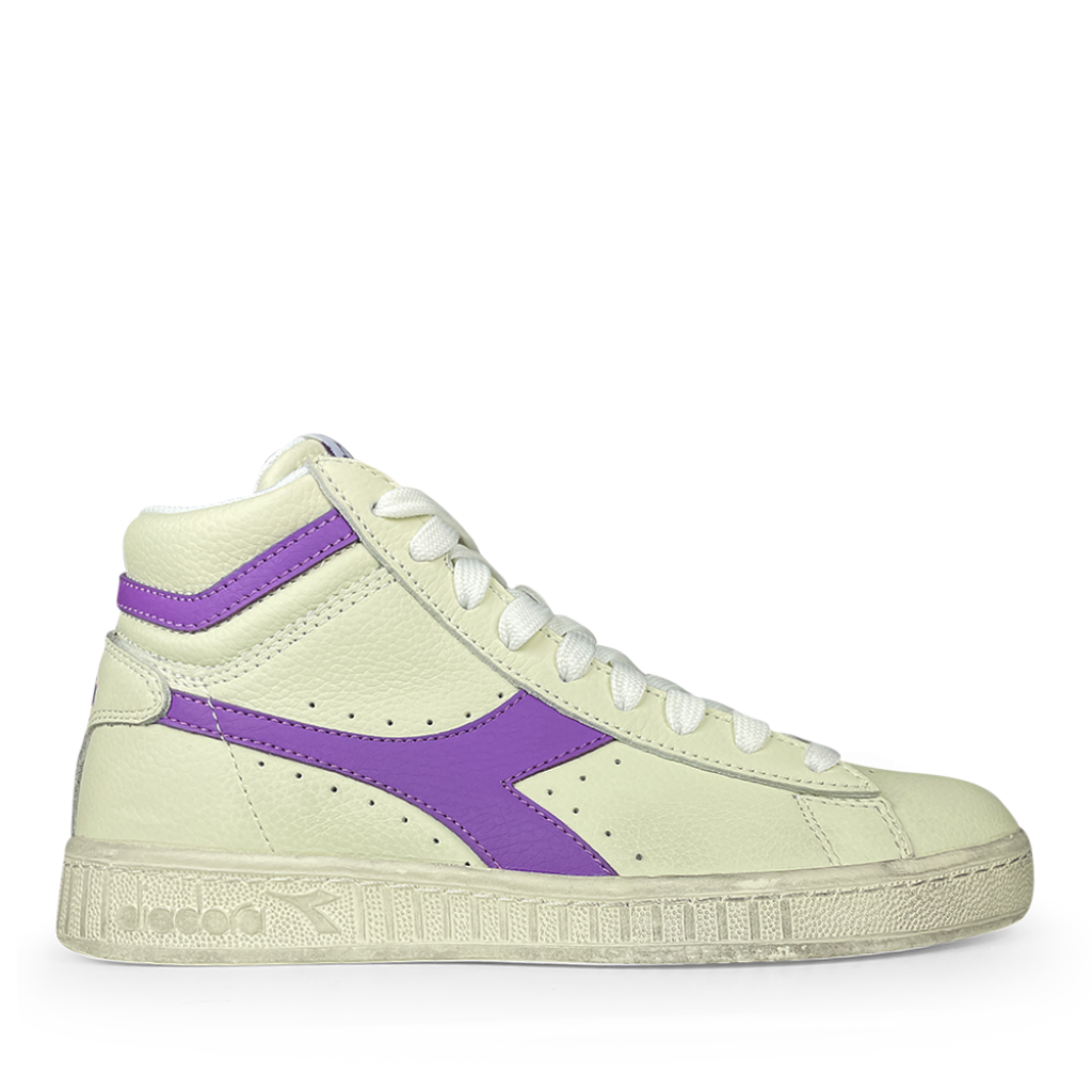 Diadora - Halfhoge witte sneaker met paars logo