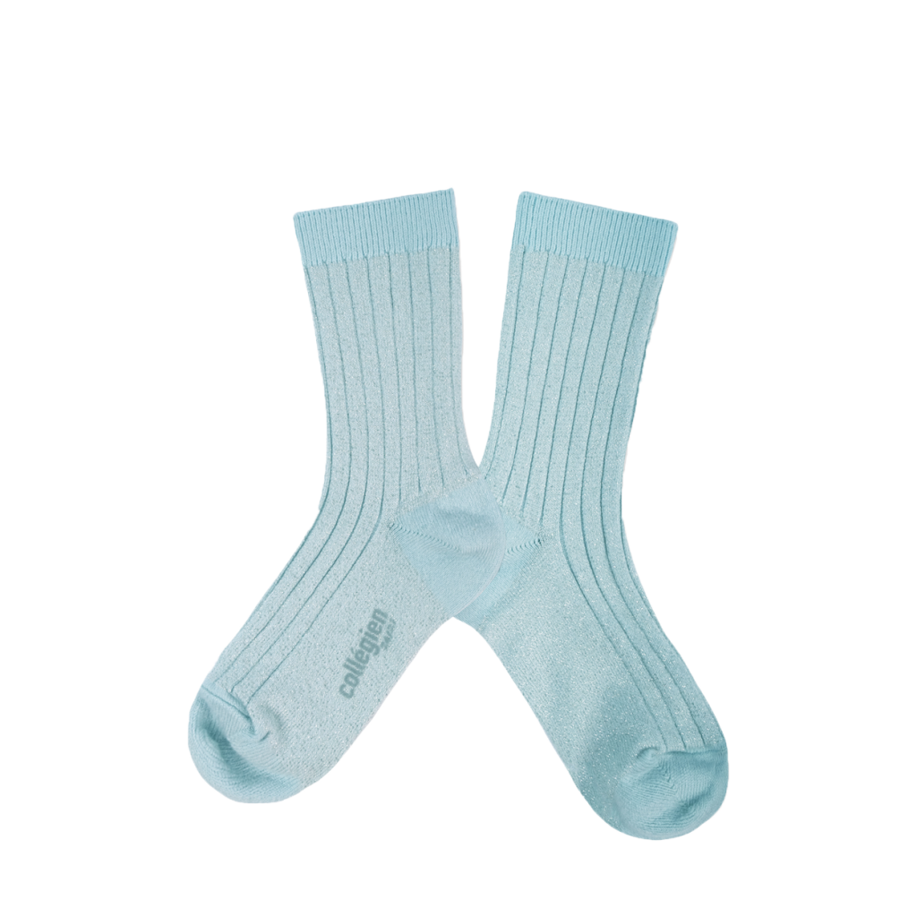 Collegien short socks Shiny blue stockings with silver speckle - Glacier