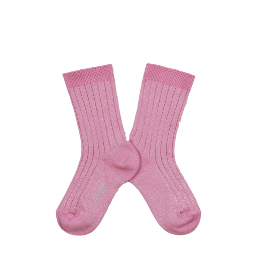 Kinderschoen online Collegien korte kousen Blinkend roze kousen met zilveren spikkel - Rose bonbon