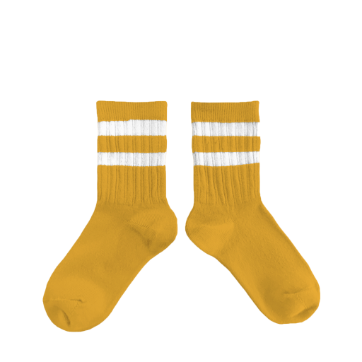 Kids shoe online Collegien short socks Ochre sport socks with stripes - Curcuma