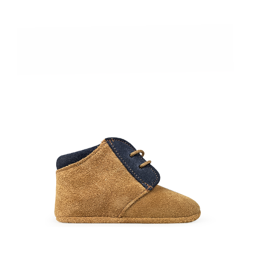 Kinderschoen online Tricati pantoffels Prestapper in combi van bruin en blauw