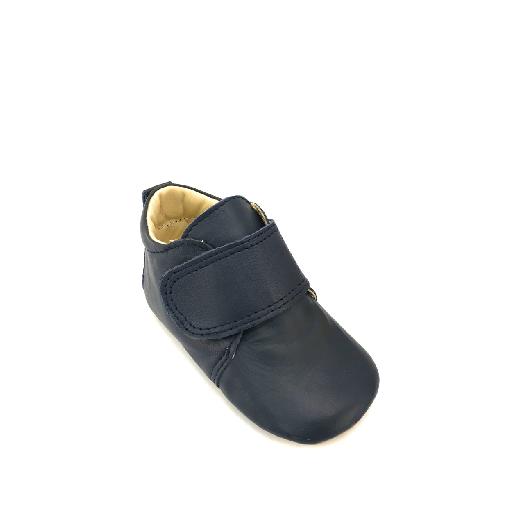 Pompom pantoffels Lederen pantoffel met velcro in blauw