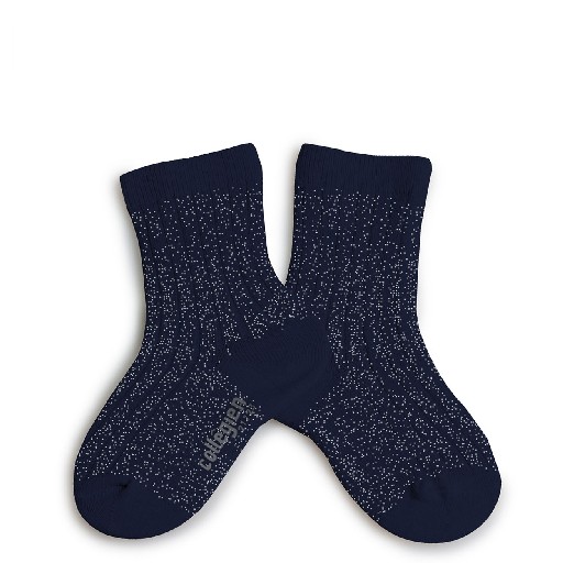 Kids shoe online Collegien short socks Shiny darkblue stockings with silver speckle - nuit etoilee