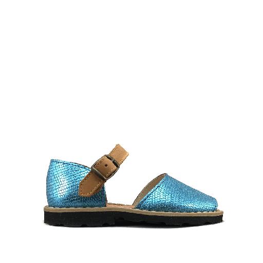 Kids shoe online Minorquines sandals Sandal in reptile print in turquoise-blue