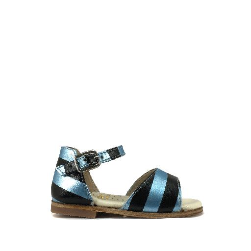 Kids shoe online Gallucci sandals Lovely sandal in black and blue metallic striped
