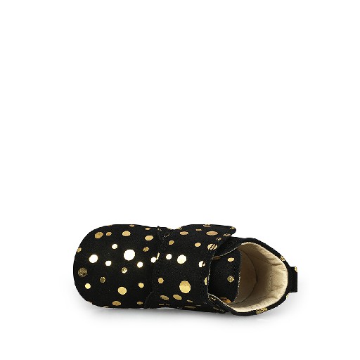Pompom pantoffels Lederen pantoffel met velcro in zwart en goud