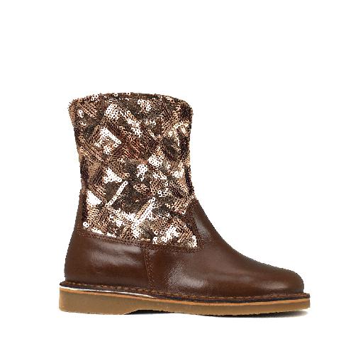 Eli boot Semi-high brown boot with sequins