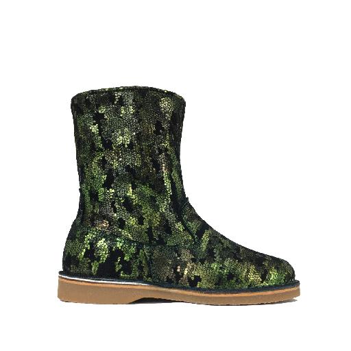 Kids shoe online Eli short boots Semi-high brown boot in green snake print